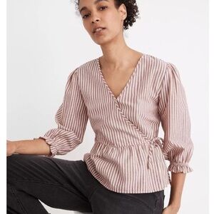 Like New Madewell Pink Stripe Wrap Top- Size Small